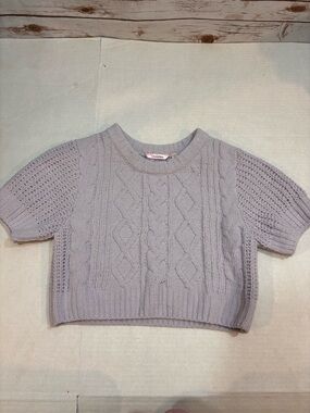 La Vie En Rose Lavender Cable Knit Cropped Short Sleeve Sweater